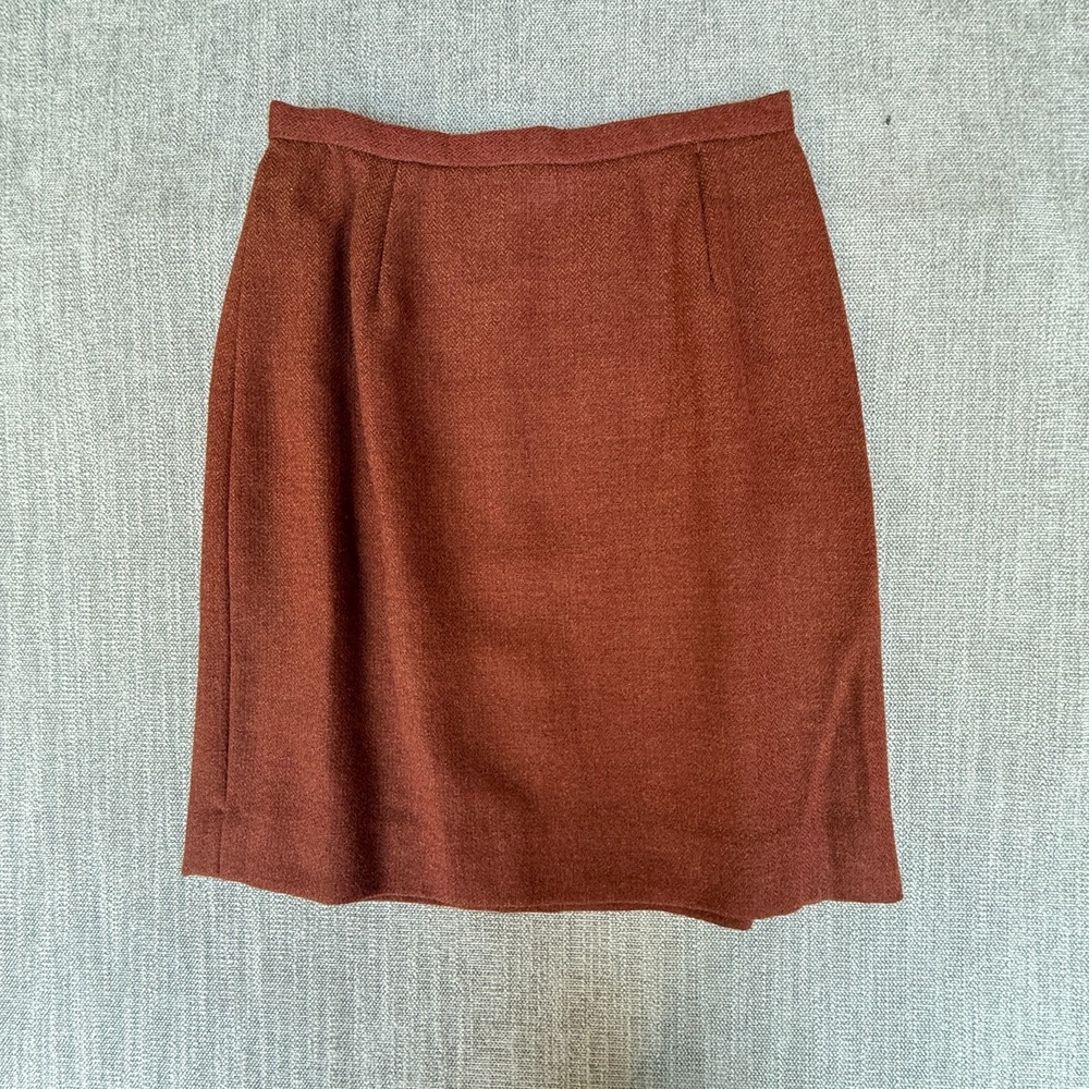 Vintage Womens Straight & Pencil Skirt Rust Brown Tweed Pleated Career Back Zip